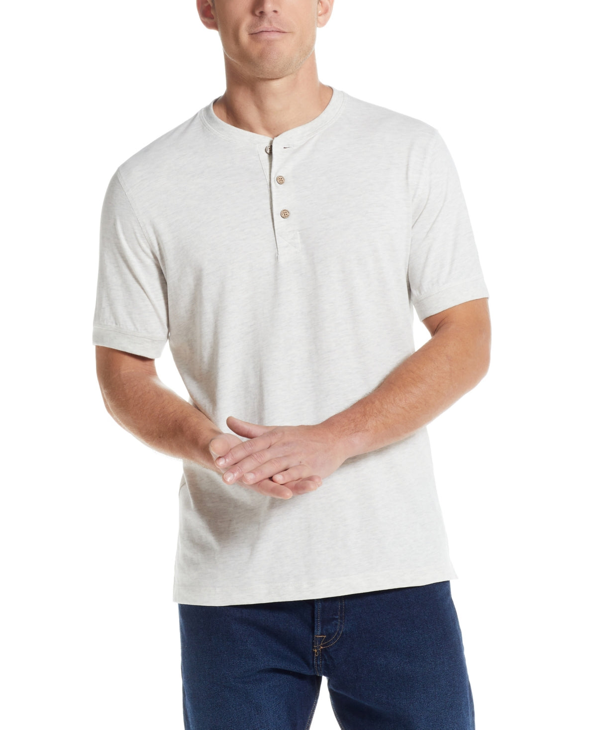 Weatherproof Vintage Mens Short Sleeve Melange Henley T-shirt Oatmeal Medium