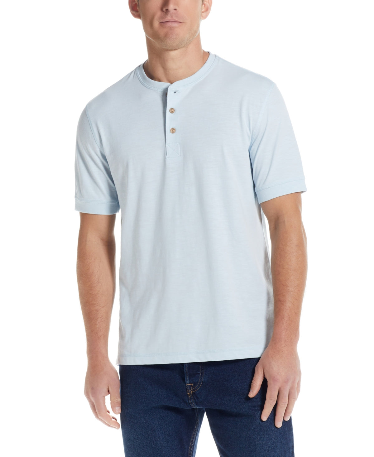 Weatherproof Vintage Men's Short Sleeve Melange Henley T Shirt Spring Sky
