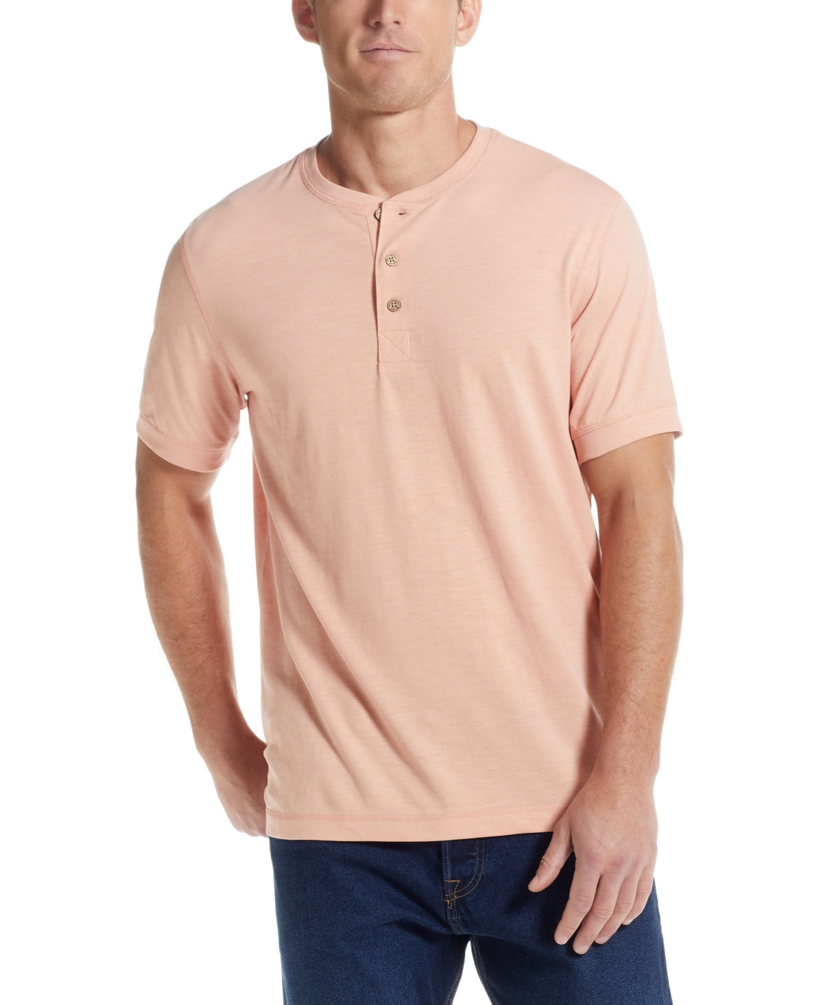 Weatherproof Vintage Men's Short Sleeve Melange Henley T Shirt Pink Medium