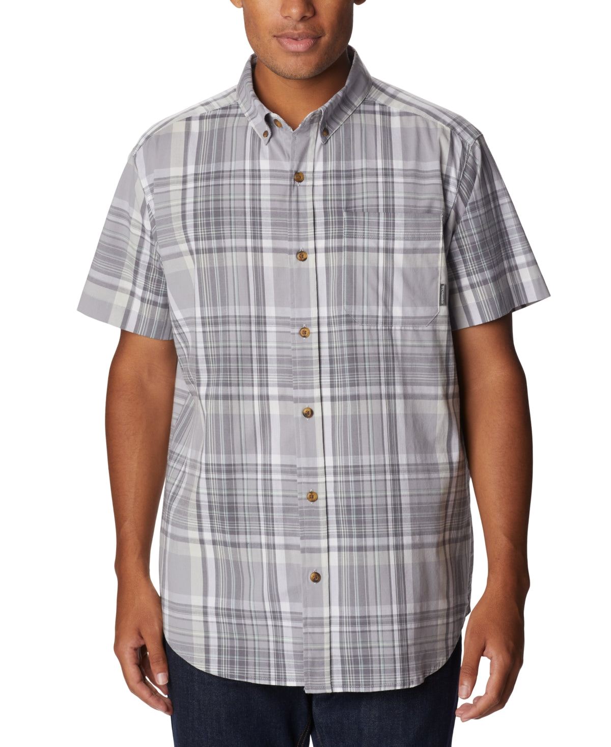 Columbia Mens Rapid Rivers Plaid Short Sleeve Shirt Grey Small