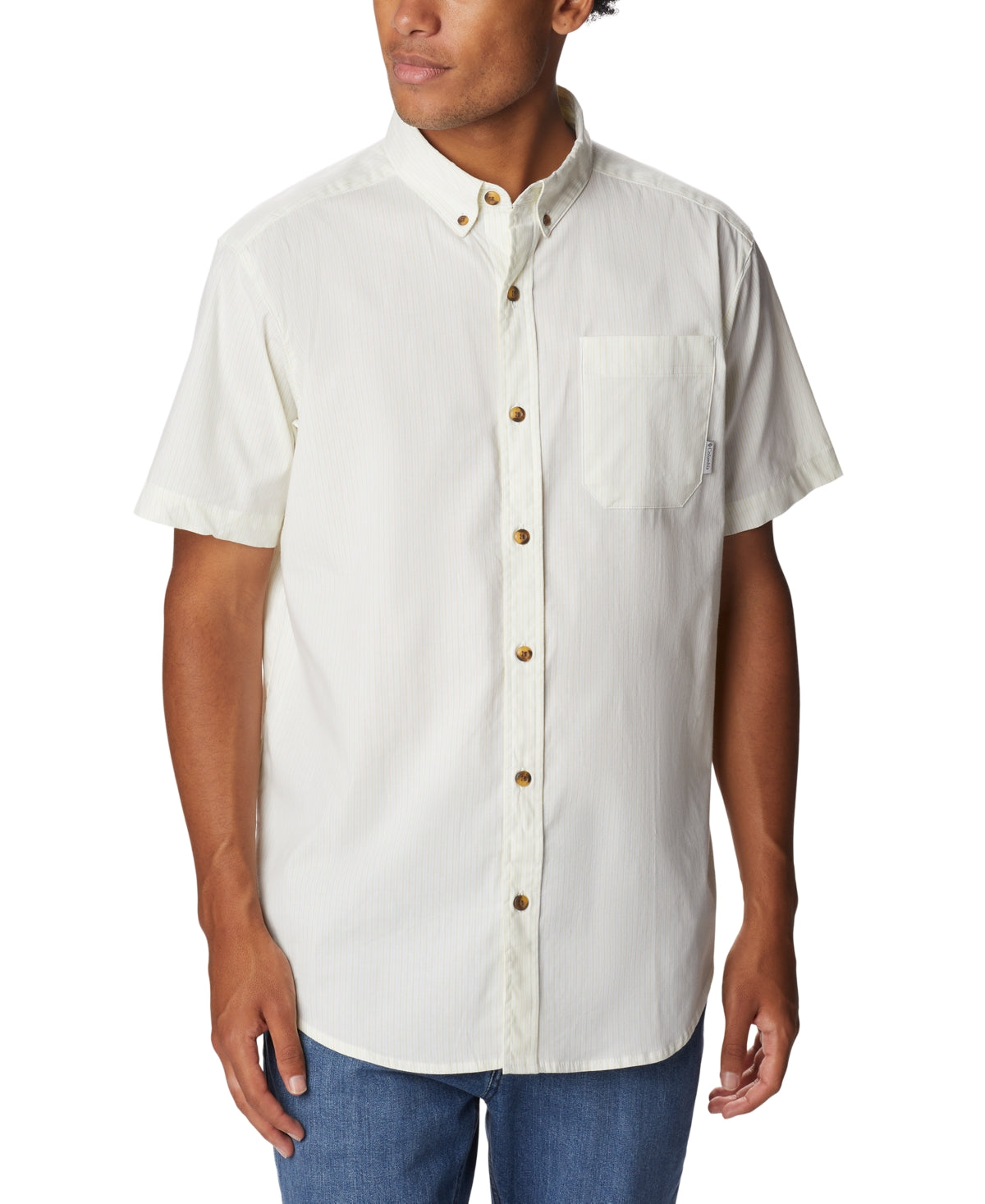 Columbia Mens Short Sleeve Button Down Shirt Cornstalk Yellow Plaid Small