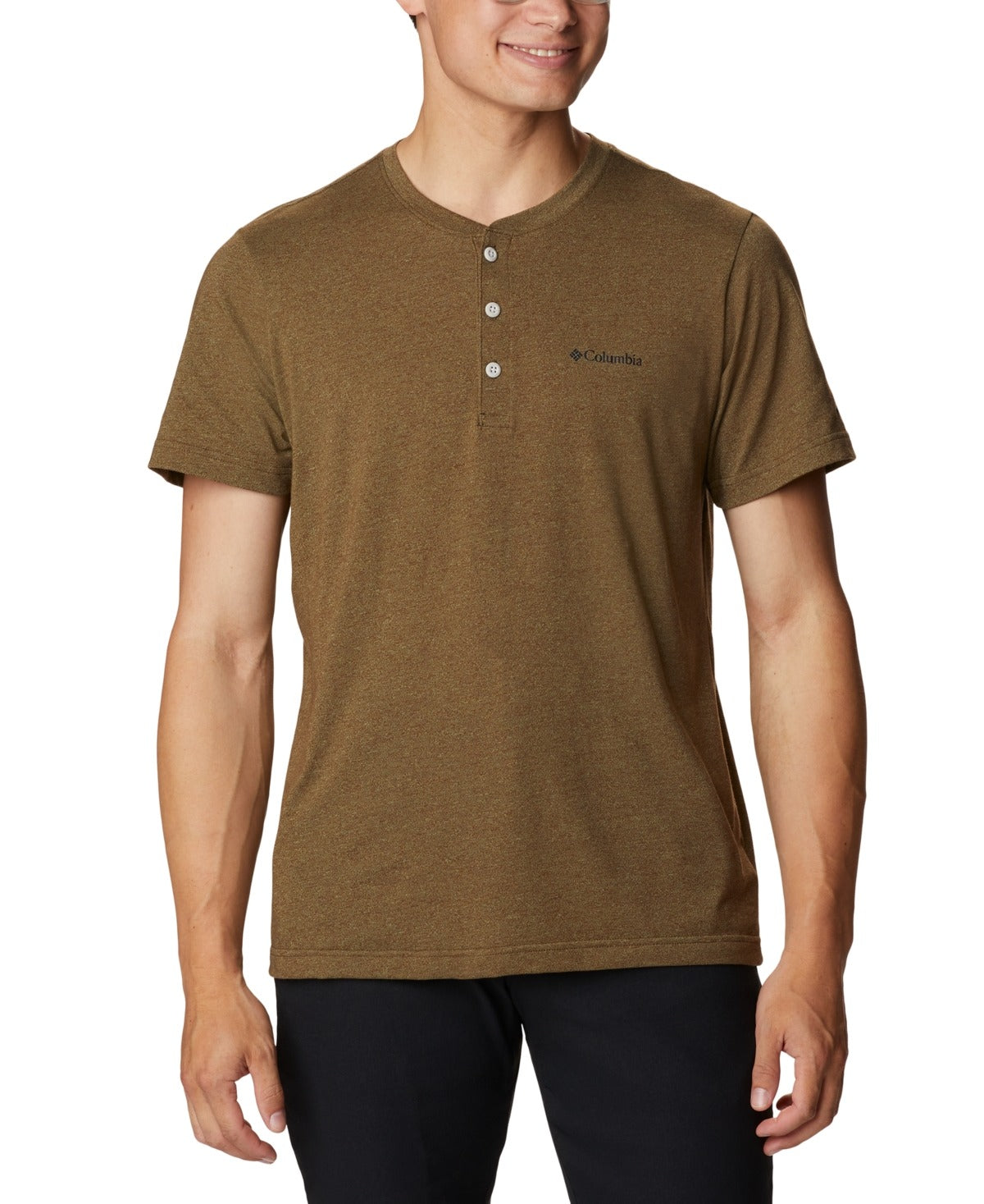 COLUMBIA Men's Thistletown Hills Short Sleeve Henley Shirt Large Dark Green
