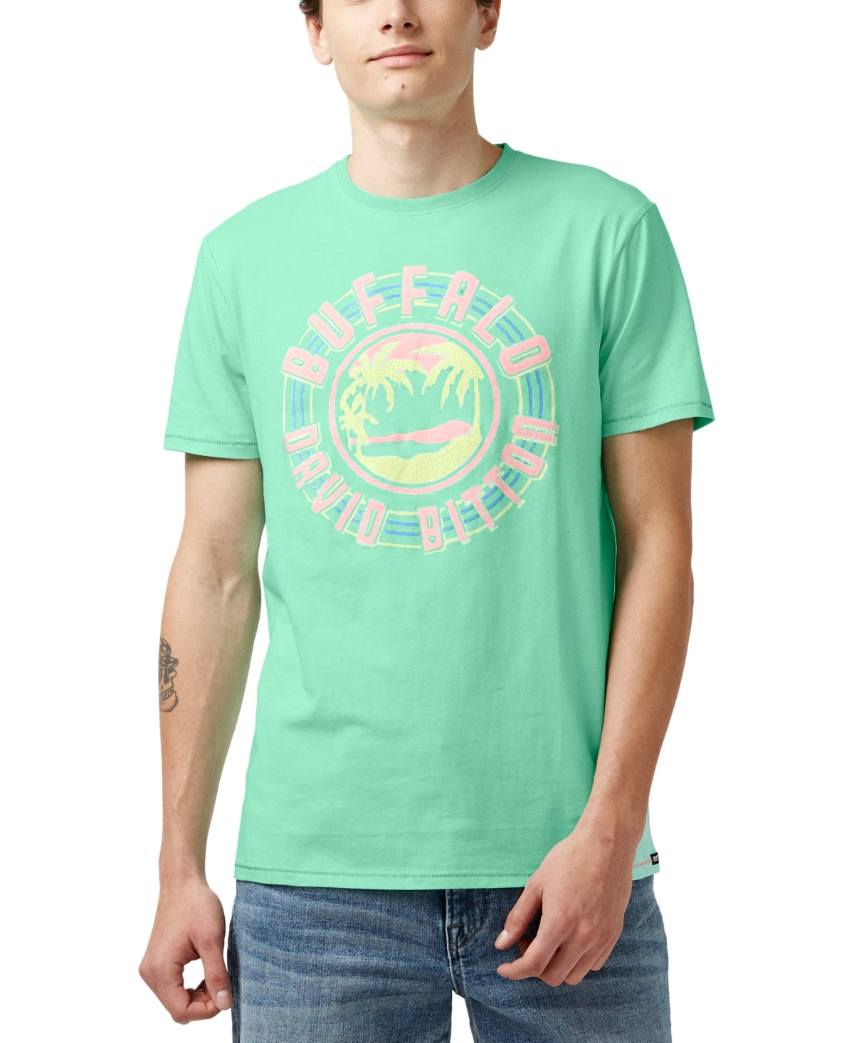 Buffalo David Bitton Mens Cockatoo Short Sleeve T Shirt Green Medium