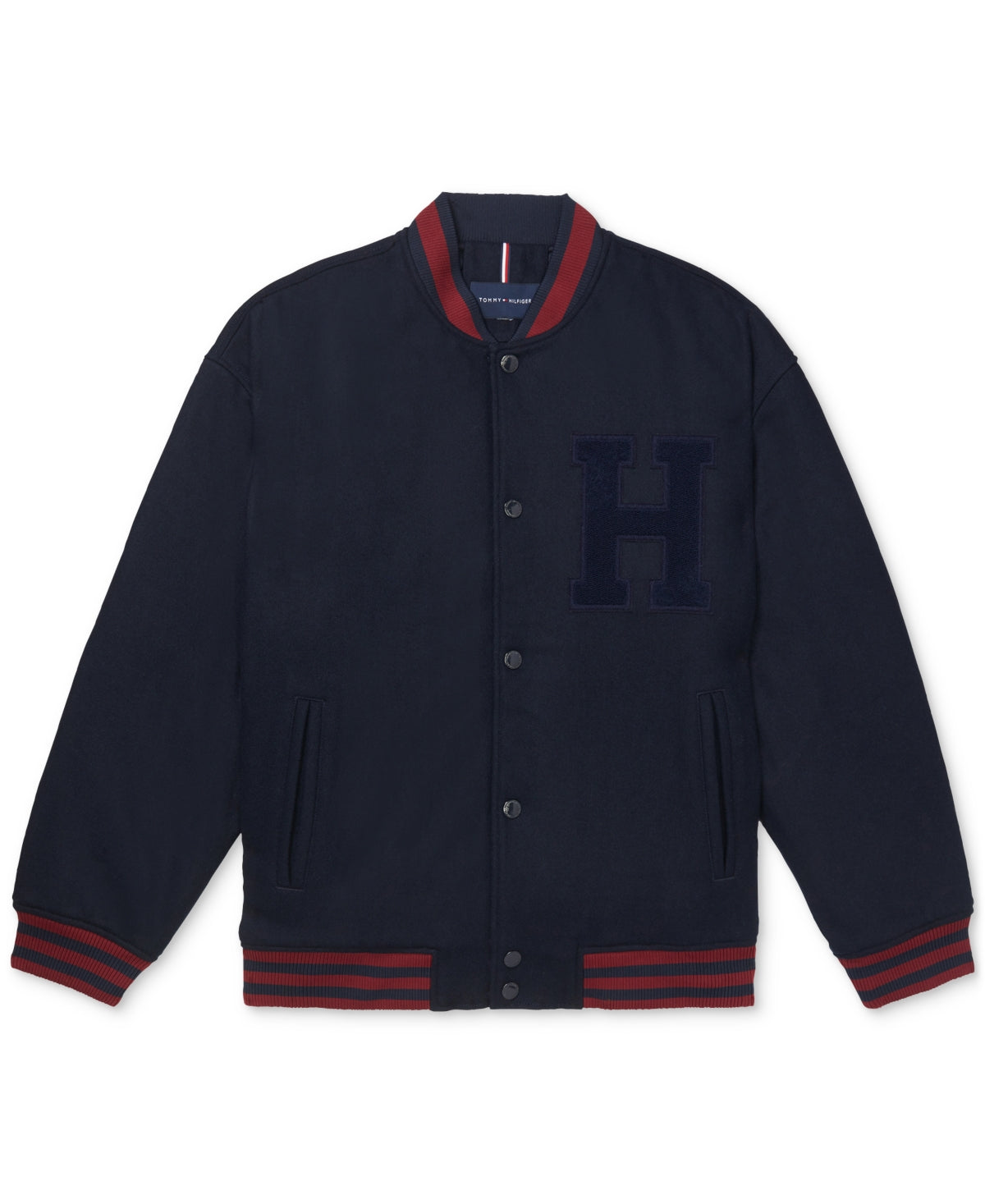 Tommy Hilfiger Men's Adaptive Desert Sky Varsity Jacket Large Navy Blue Wool