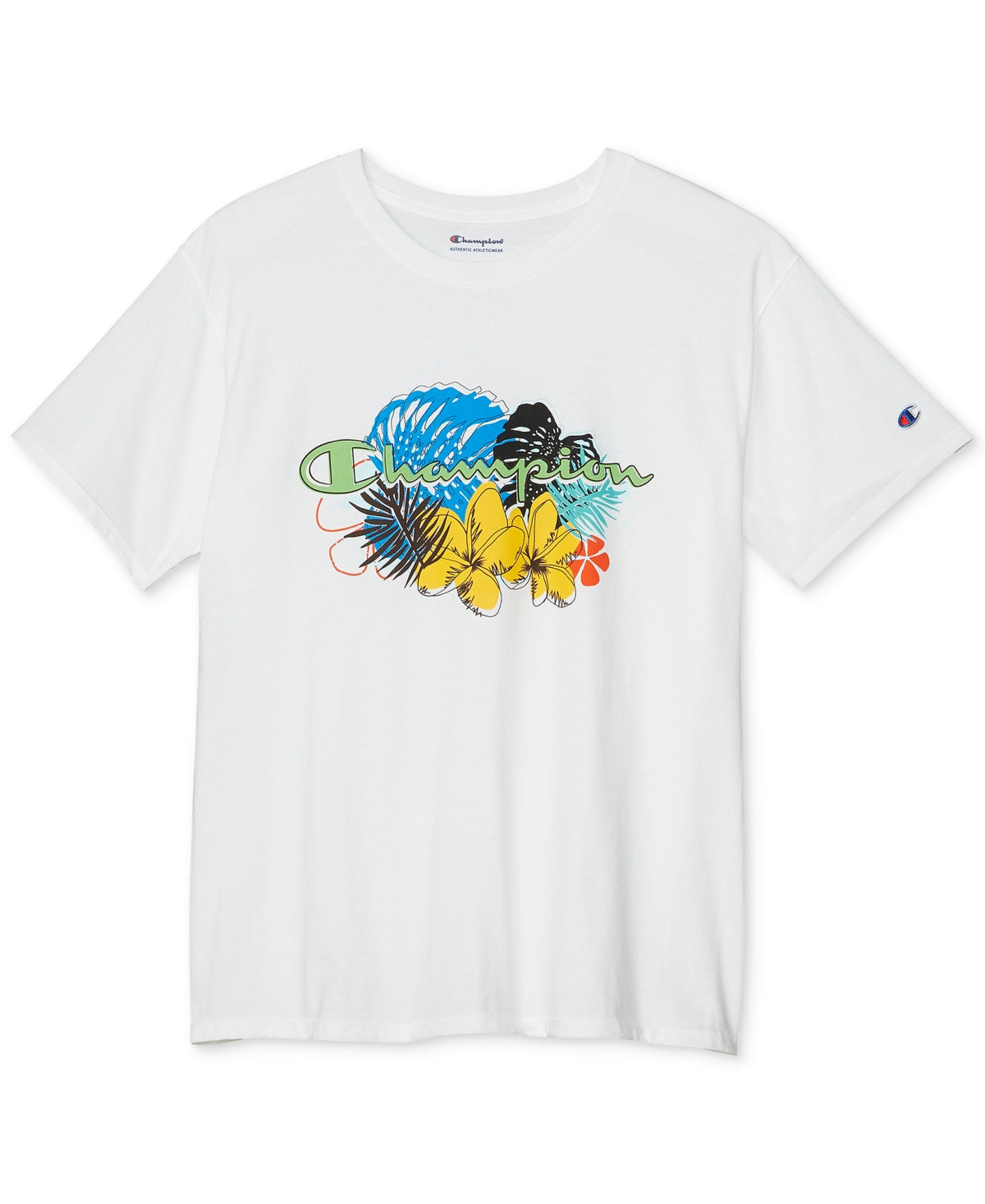 Champion Men's Floral Outlines Standard Fit Logo Graphic T Shirt White Medium