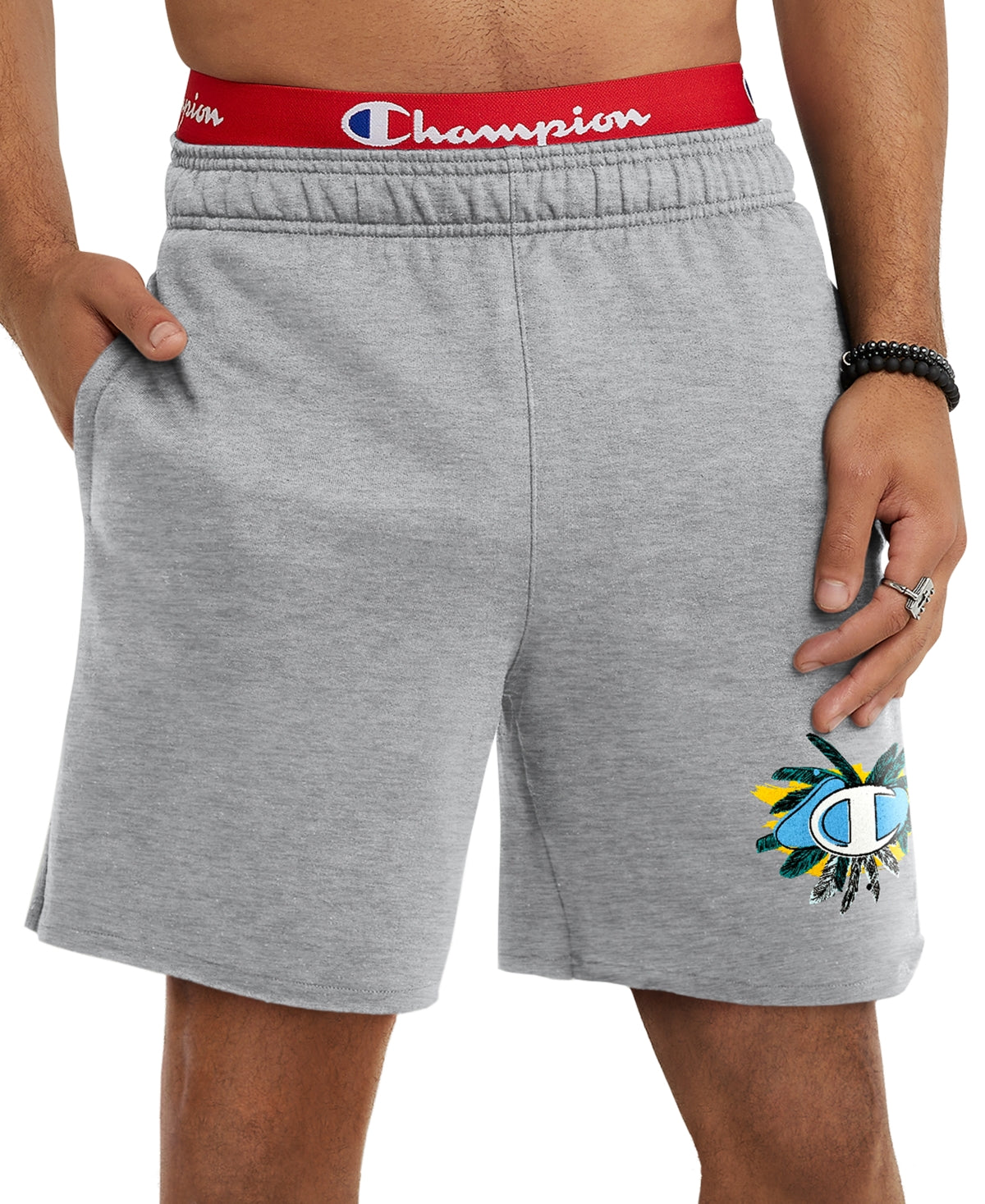 Champion Mens Powerblend Standard Fit Fleece Shorts Grey Large