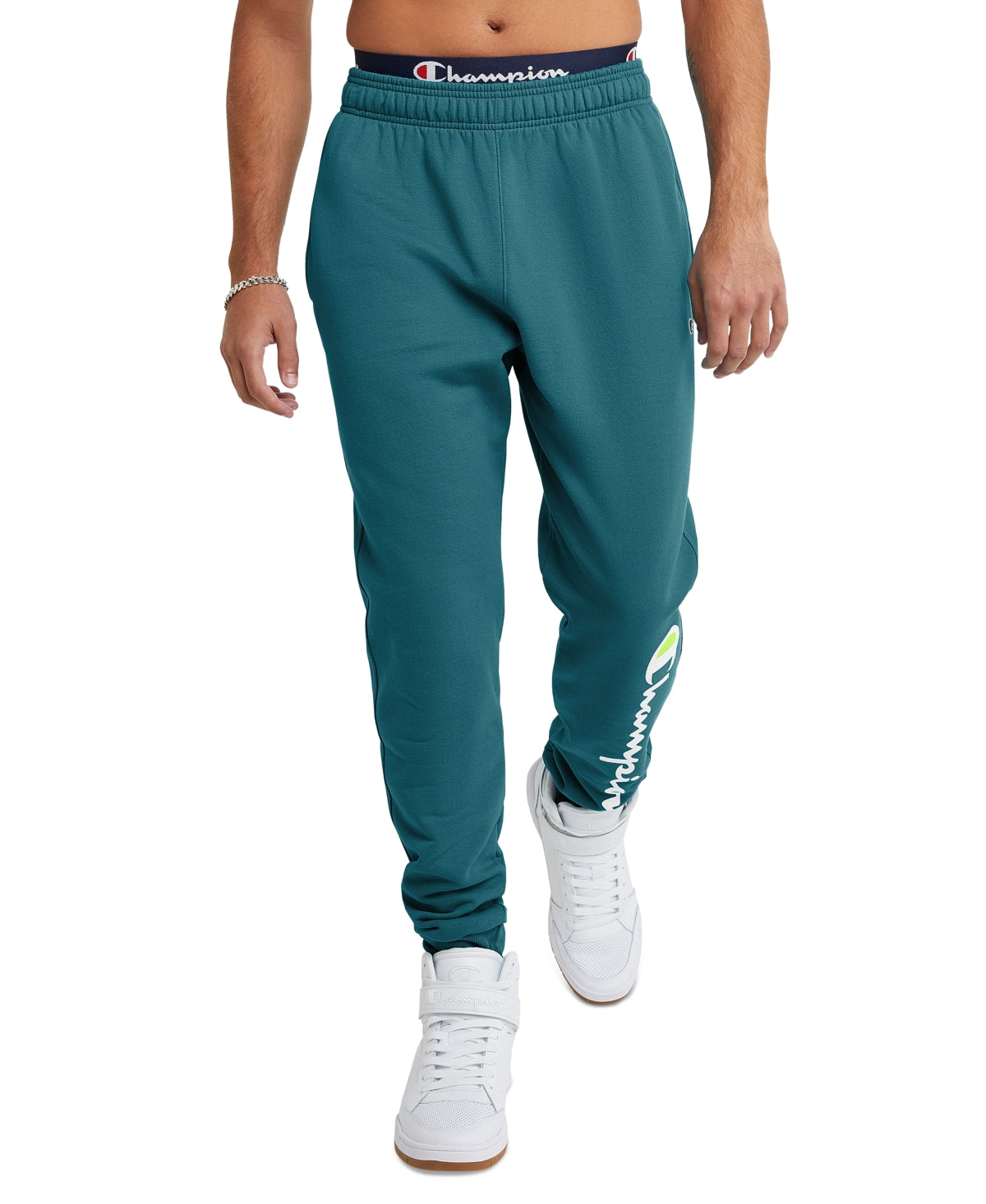 Champion Men's Power Blend Jogger Sweatpants Logo Graphic Turquoise Small