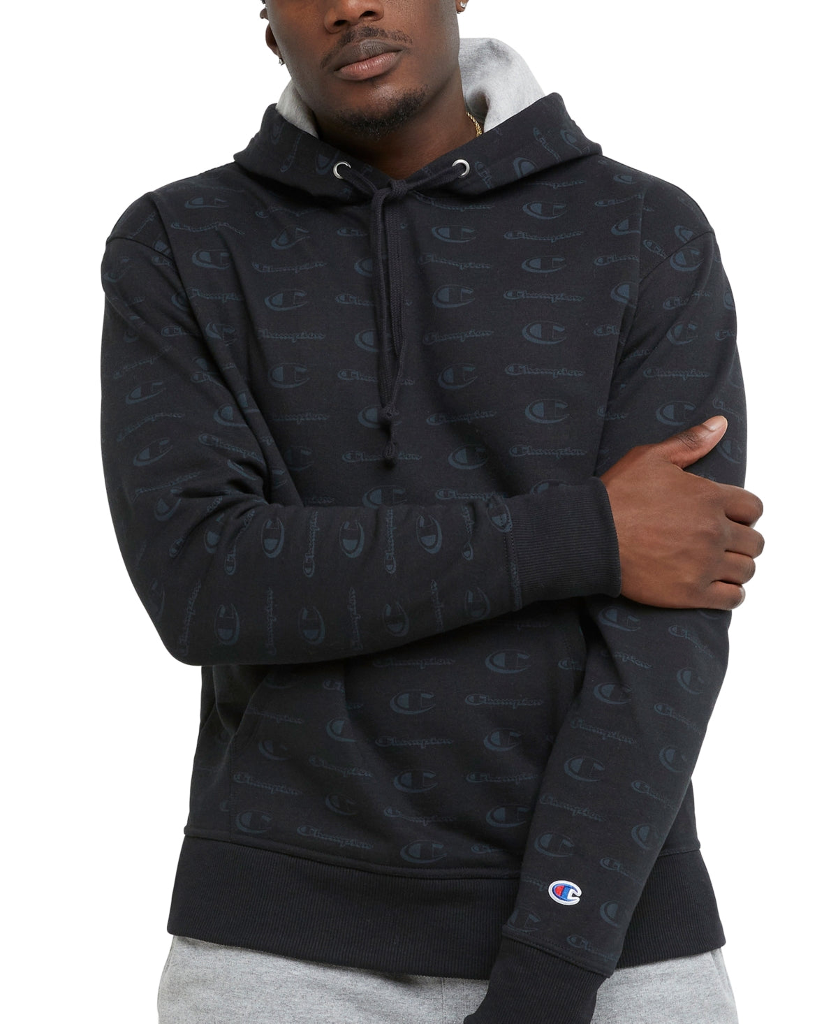 Champion Mens Logo Print Hoodie Sweatshirt Black 2XL
