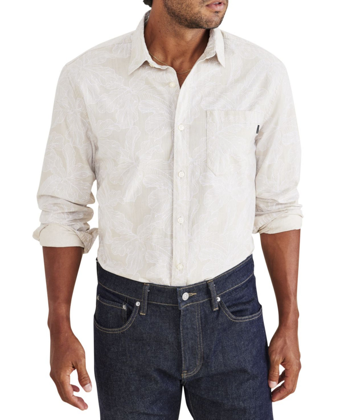 Dockers Supreme Flex Regular Fit Long Sleeve Button Down Shirt Beige Large