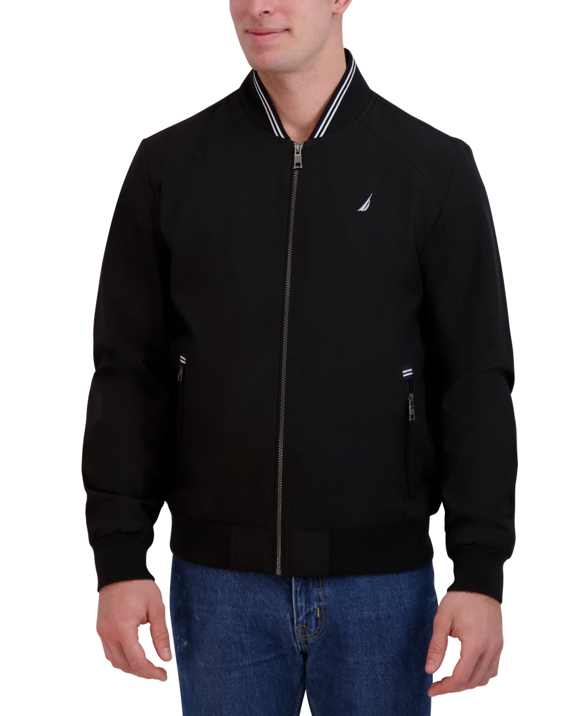 Nautica Mens Bomber Jacket Coat Small Black Solid