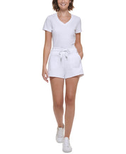 Calvin Klein Womens Regular fit Ribbed Drawstring Shorts Large White Solid