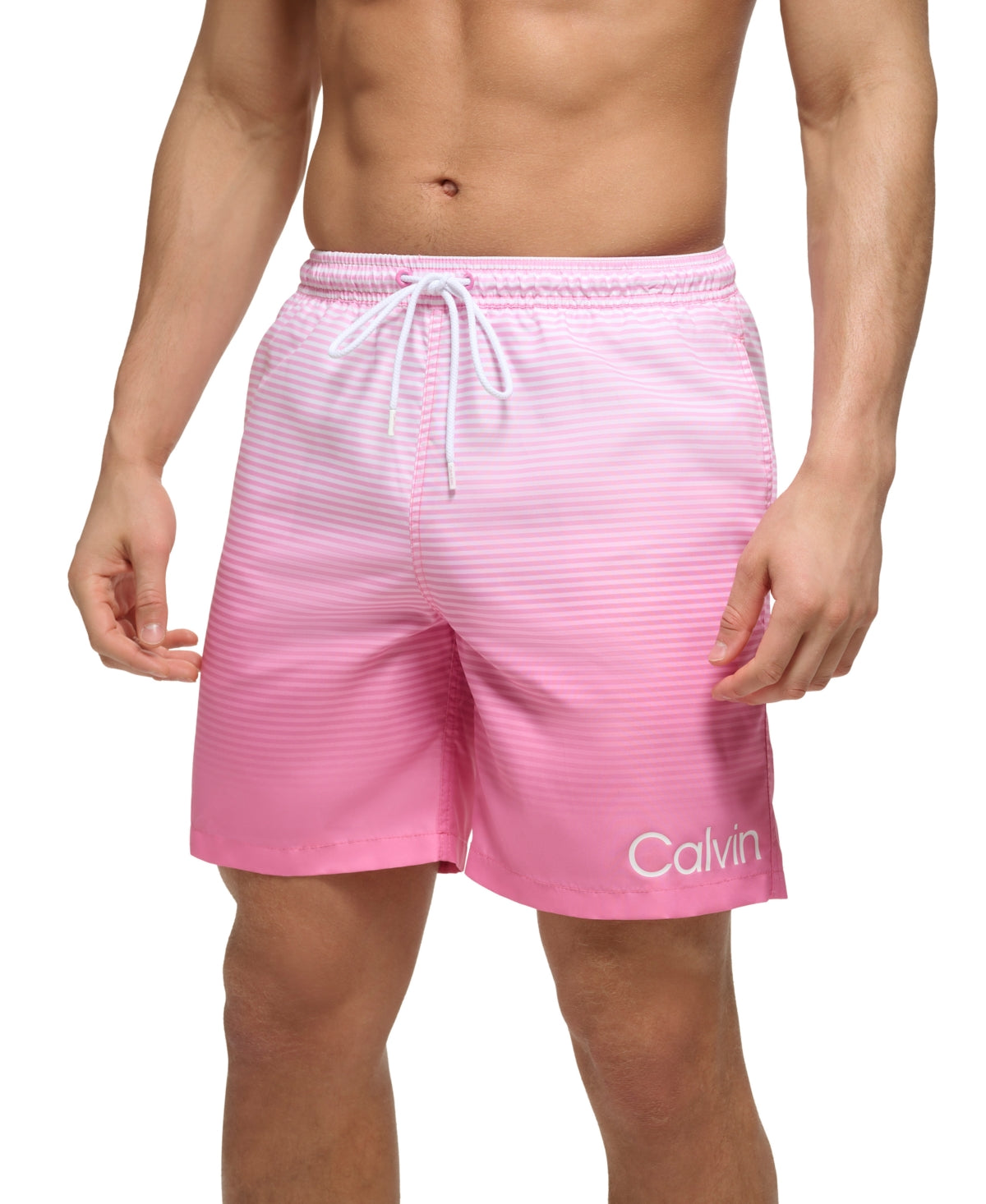 CALVIN KLEIN Men's Regular-Fit Ombré Gradient Stripe 7" Swim Trunks Pink Large