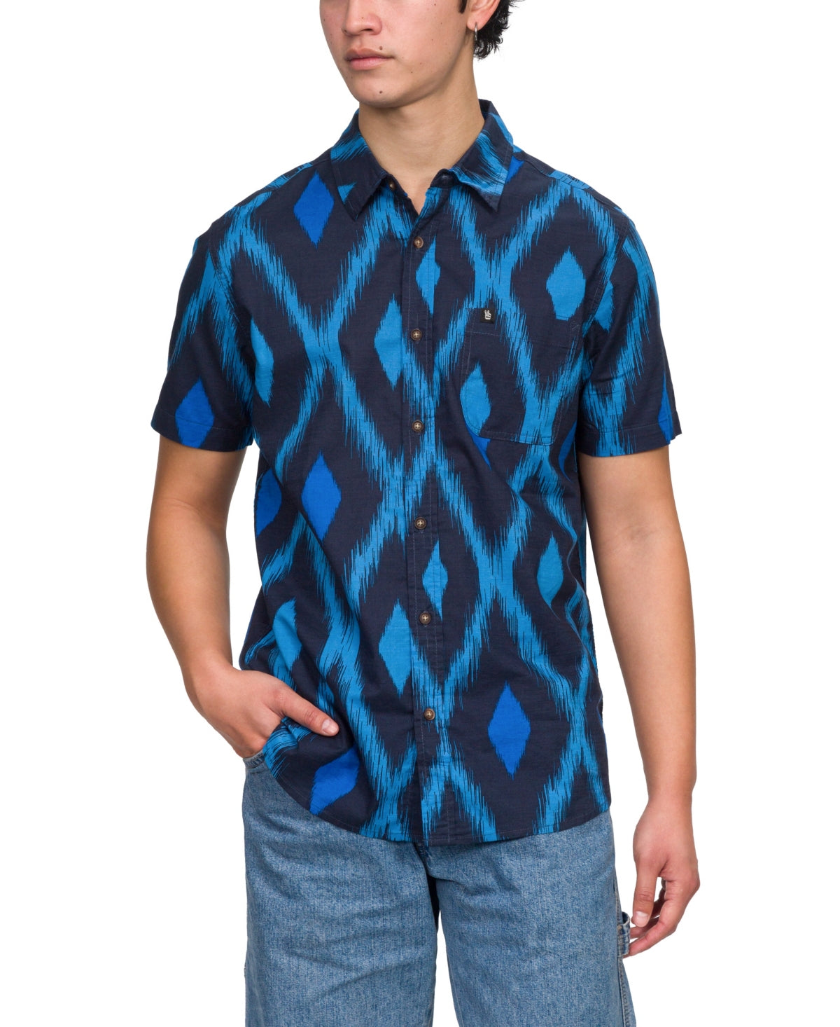 Junk Food Men's Martel Short Sleeve Woven Button Down Shirt Blue 2XL