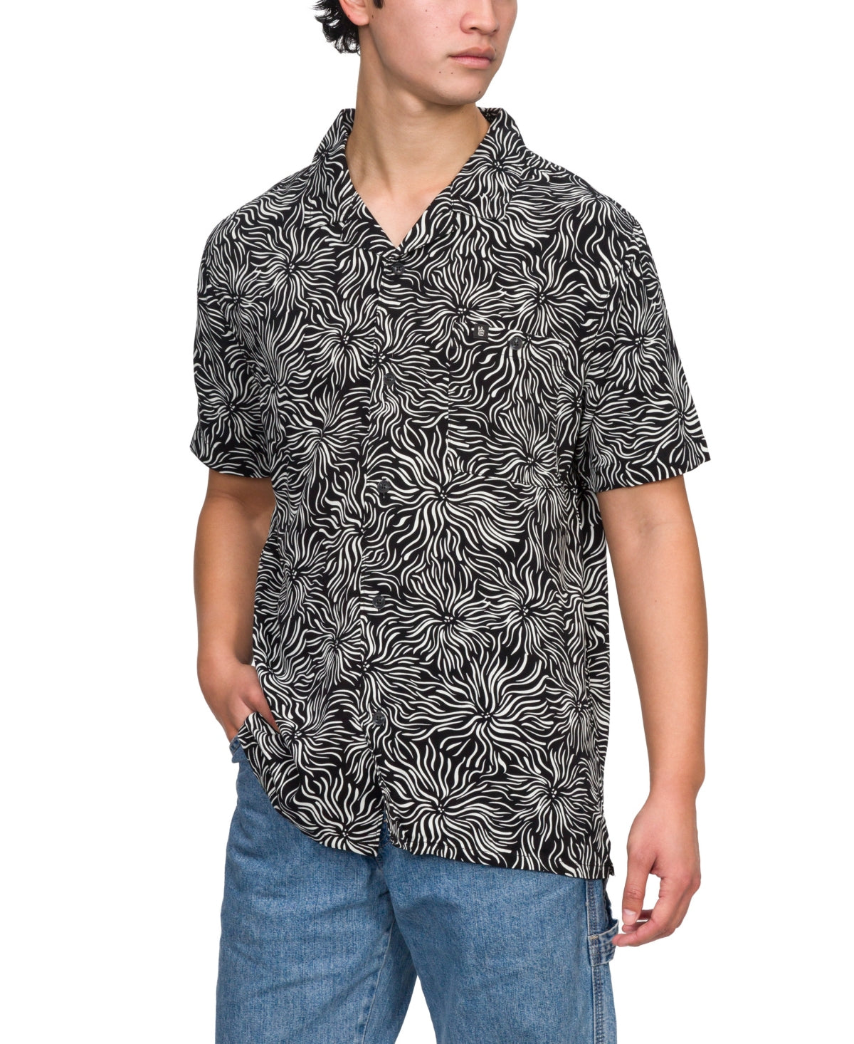 Junk Food Men's Austin Short Sleeve Button Down Shirt Meteorite Black Small