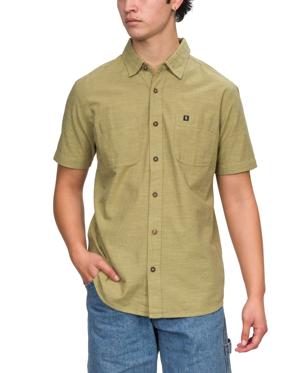 Junk Food Mens Hughes Short Sleeve Button Down Shirt Weeping Willow Green Small