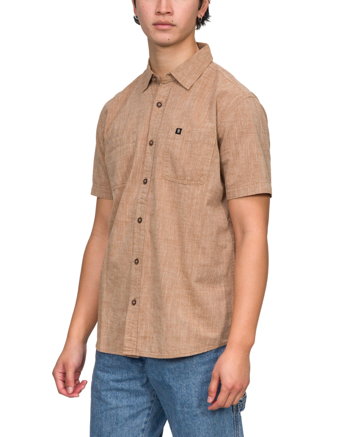 Junk Food Mens Hughes Short Sleeve Button Down Shirt  Monks Robe Brown Small