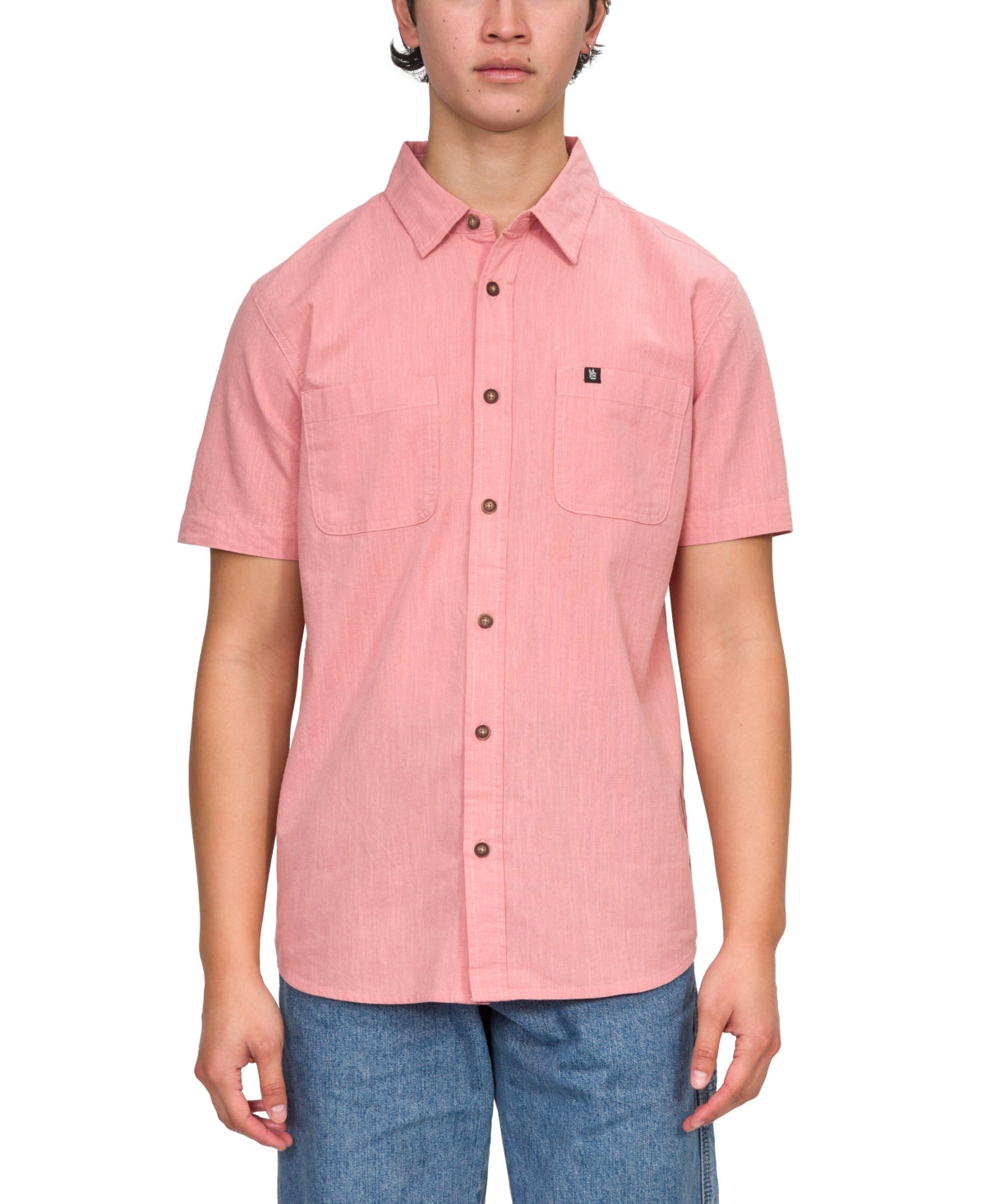 JUNK FOOD Men's Hughes Short Sleeve Button Up Shirt Pink Small