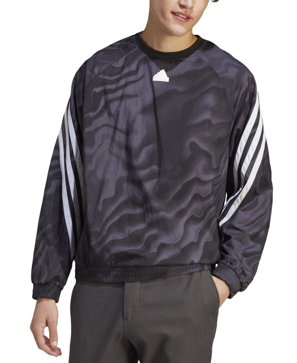 Adidas Men's Future Icons Loose Fit Abstract Print Sweatshirt Black Medium
