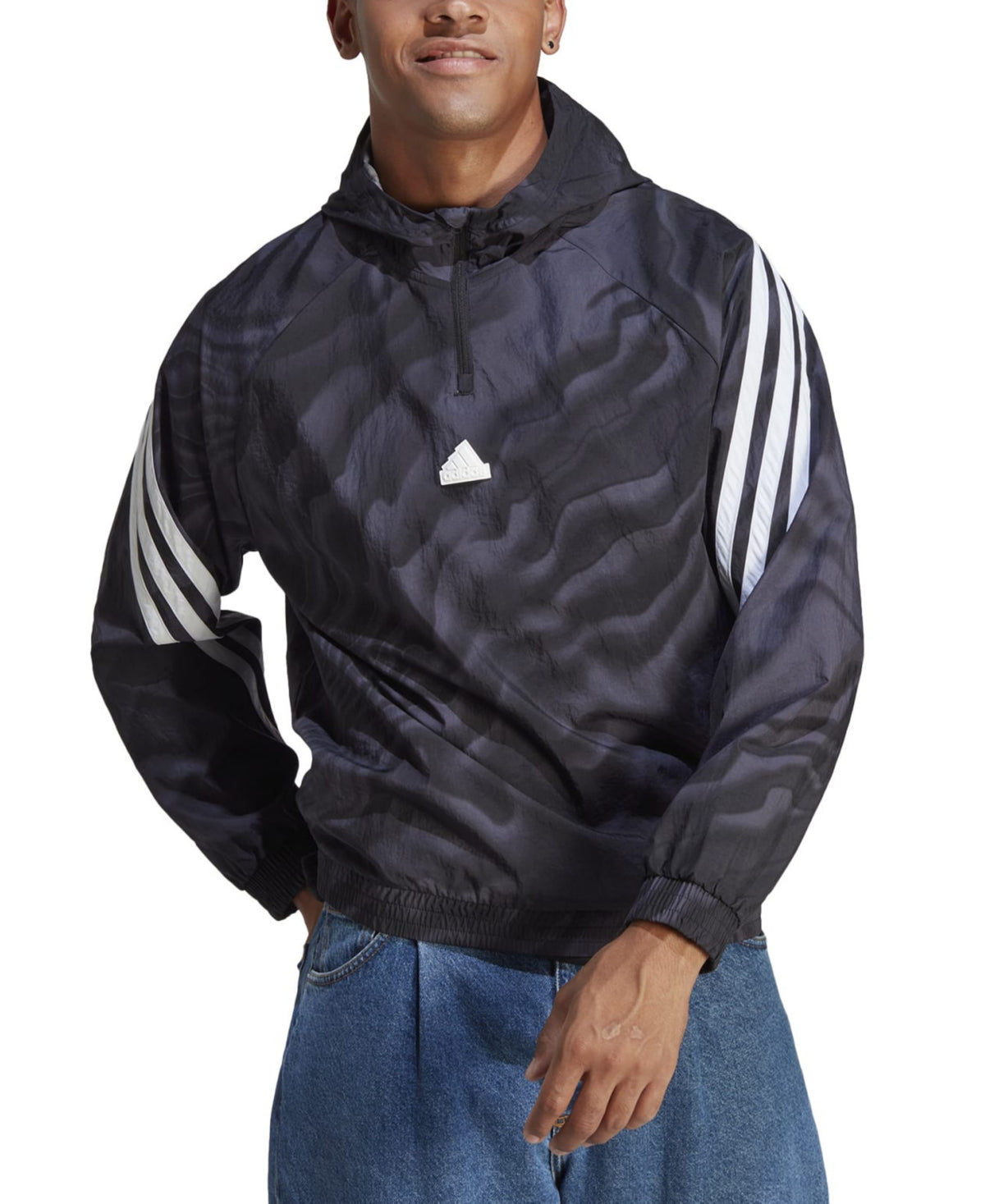ADIDAS Mens Future Icons Loose-Fit Abstract-Print Quarter-Zip Jacket Large Black