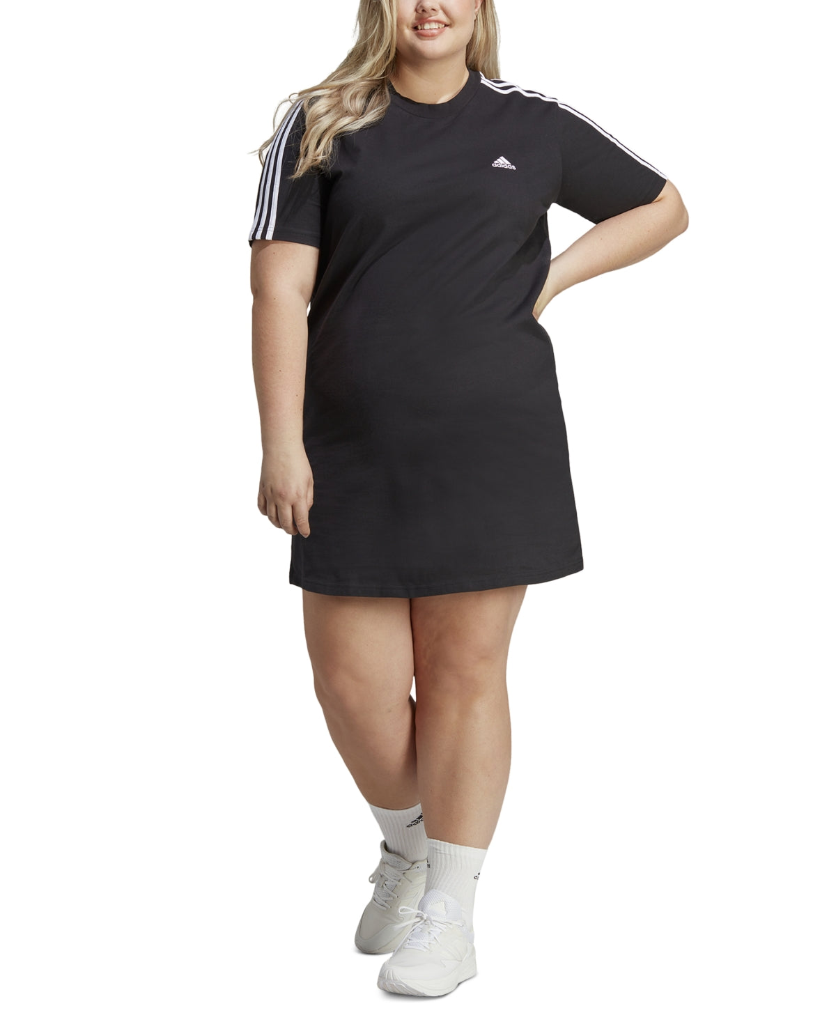 Adidas Womens 3 Stripes Boyfriend T-Shirt Dress Black White 1X