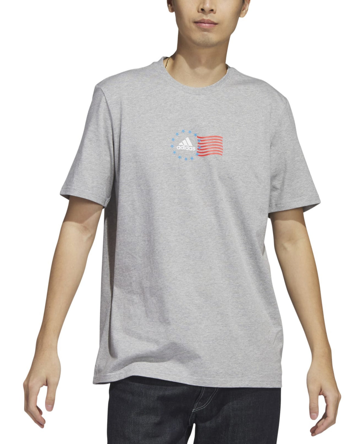Adidas Men's Short Sleeve Crewneck T Shirt American Flag Graphic Grey XXL