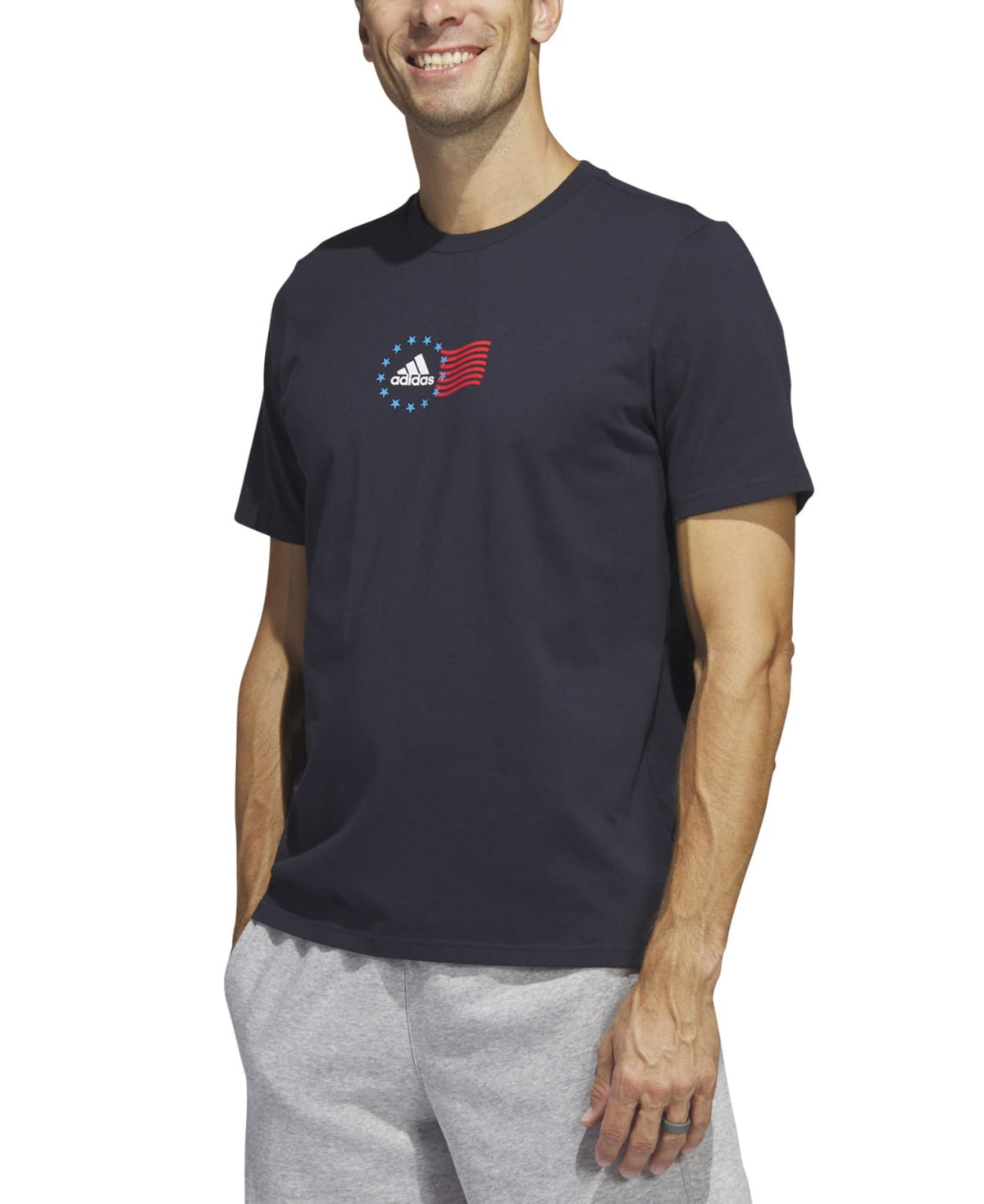 Adidas Men's Short Sleeve Crewneck American Flag Graphic T Shirt Blue Small