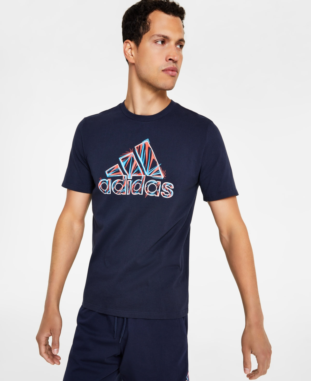 adidas Men's Short-Sleeve Crewneck Americana Logo T Shirt Navy Blue Medium