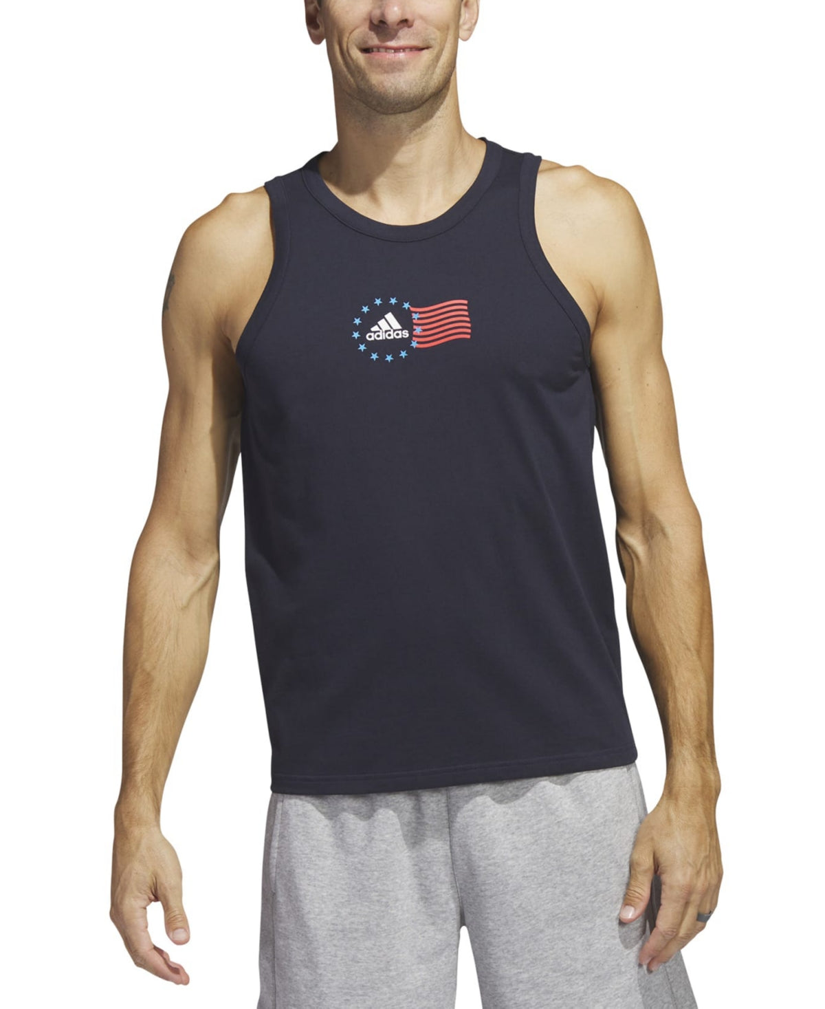 Adidas Mens American Flag Tank Sleeveless T Shirt Legend Blue Large