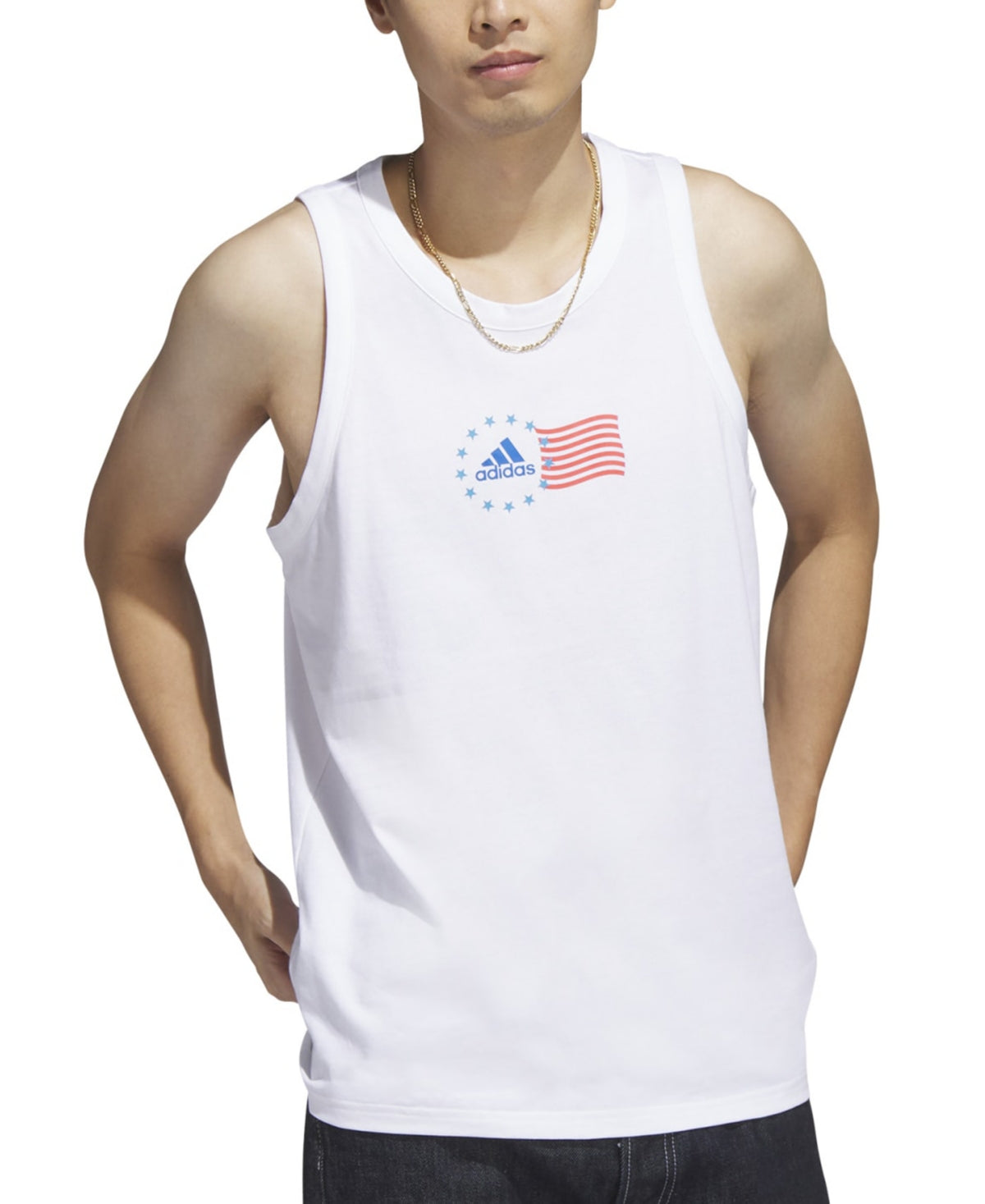 Adidas Men's American Flag Logo Sleeve Tank T Shirt White Small