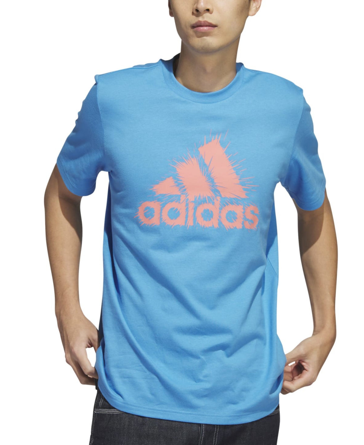 Adidas Men's Short Sleeve Logo Graphic T Shirt Pulse Blue Coral Pink XL