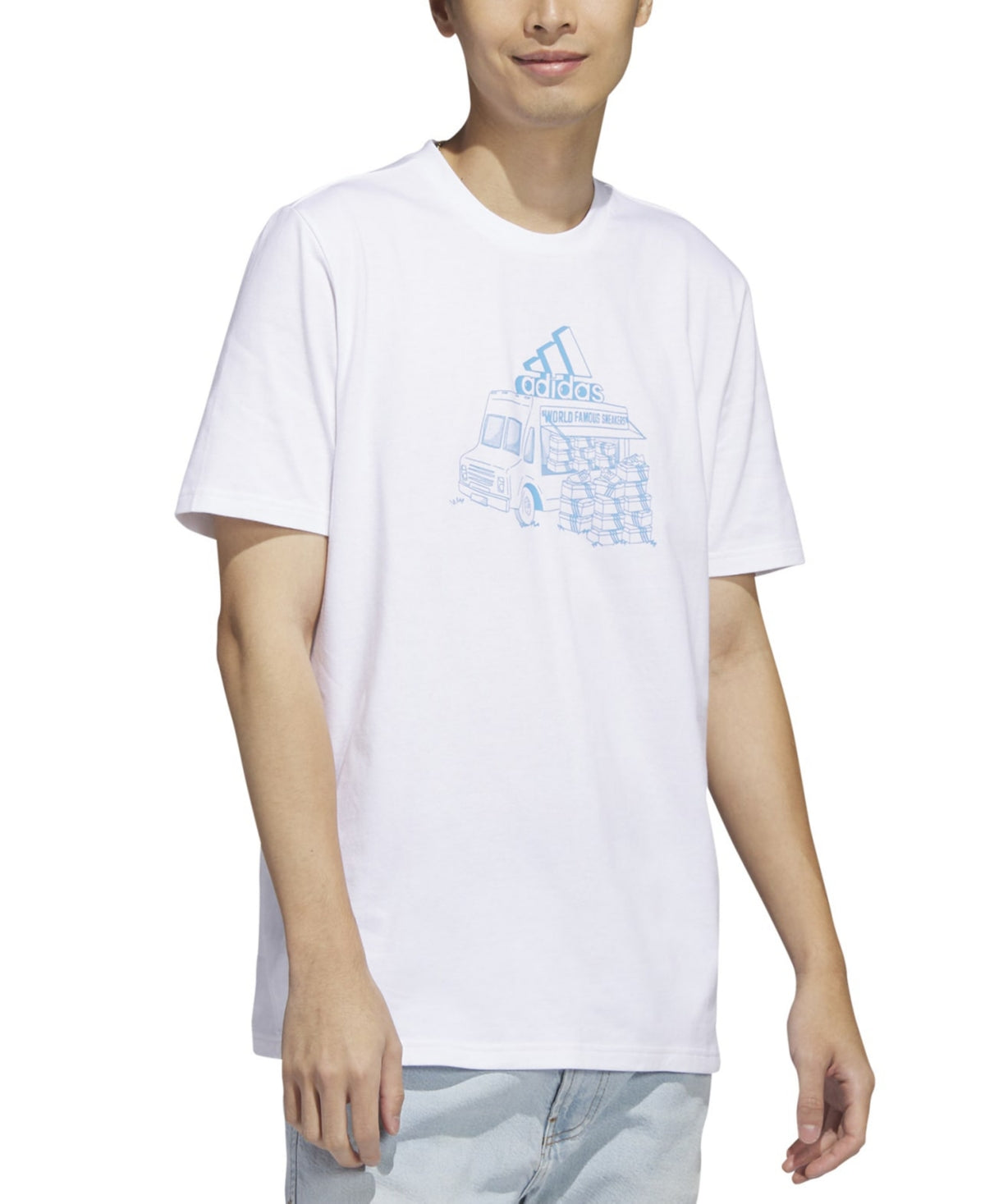 Adidas Men's Short Sleeve Crewneck Food Truck Graphic T Shirt White Blue XXL
