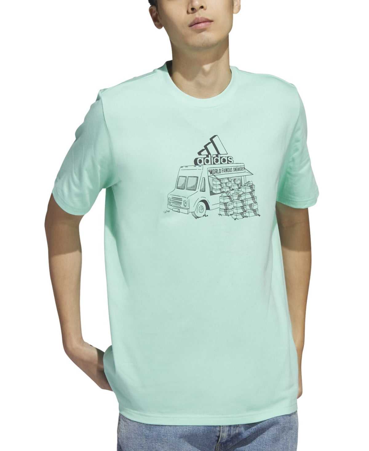 Adidas Men's Short Sleeve Crewneck Food Truck T Shirt Mint Green Black Medium