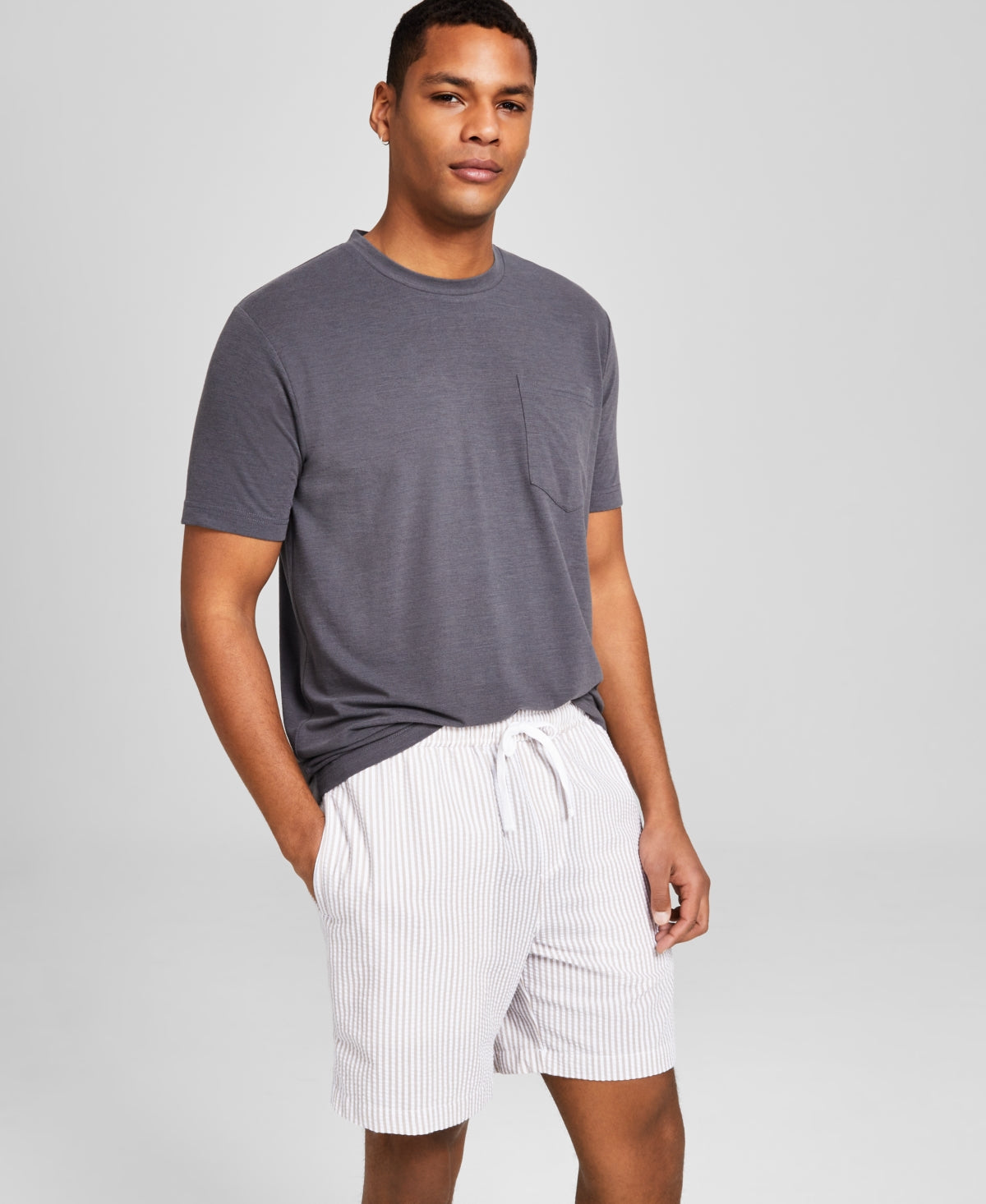 And Now This Men's Seersucker Drawstring Shorts Tan Stripe XL
