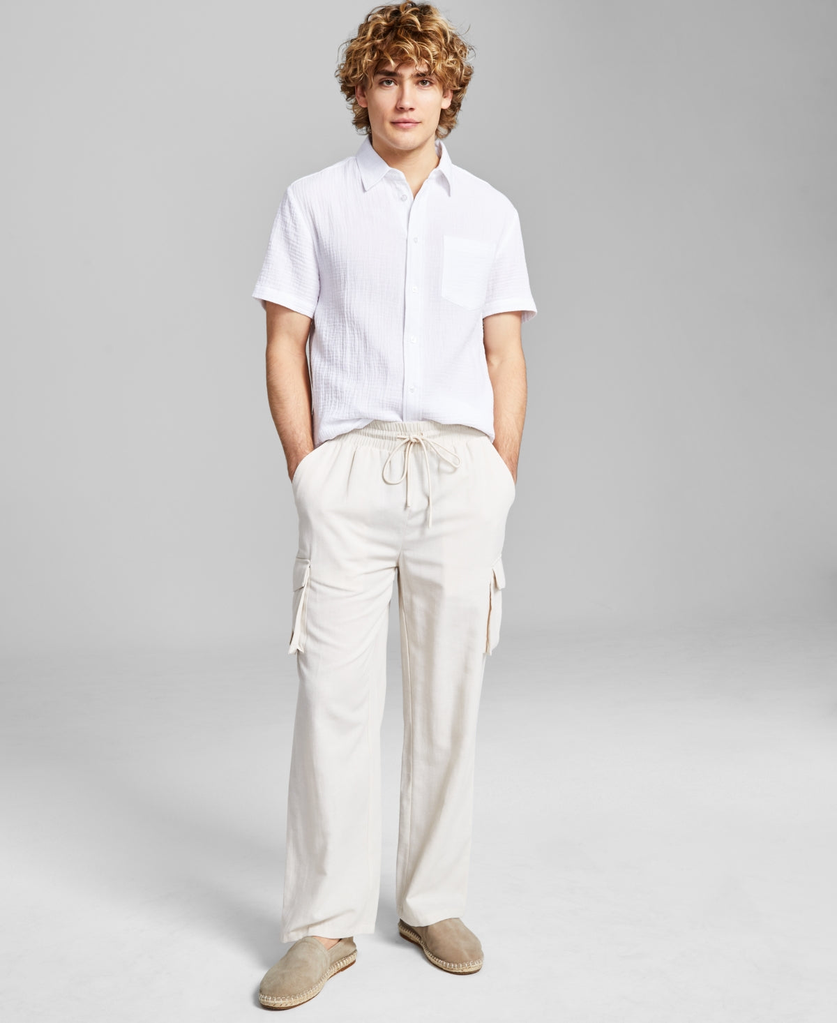 And Now This Men's Pull on Drawstring Cargo Pants  White XXL
