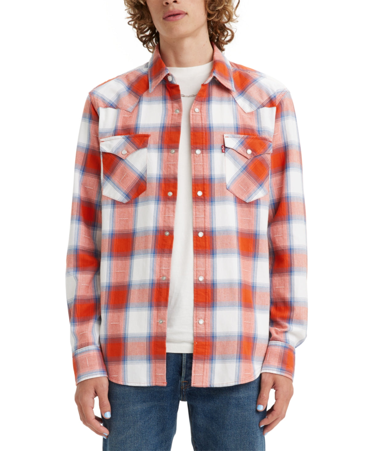Levi's Men's Classic Fit Western Long Sleeve Button Down Shirt Red  XL