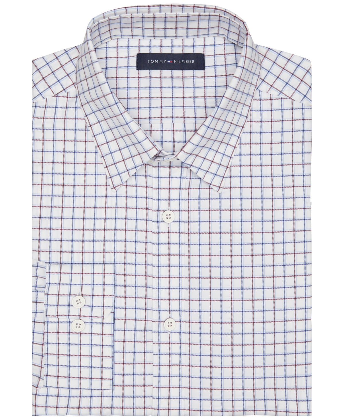 Tommy Hilfiger Men's Slim Fit Stretch Check Dress Button Down Shirt White Medium
