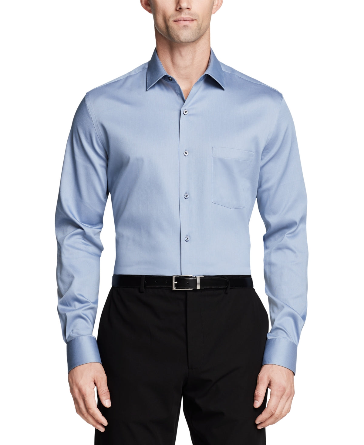 Van Heusen Mens Regular fit Dress Shirt Medium 15-15.5 34-35 Blue Solid
