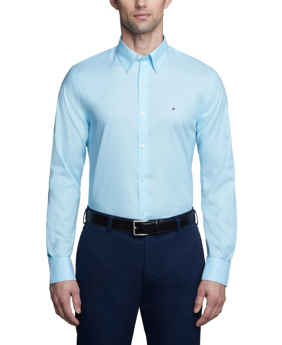 Tommy Hilfiger Mens Slim fit Dress Shirt Large 16 in 34-35 Aqua Blue Solid