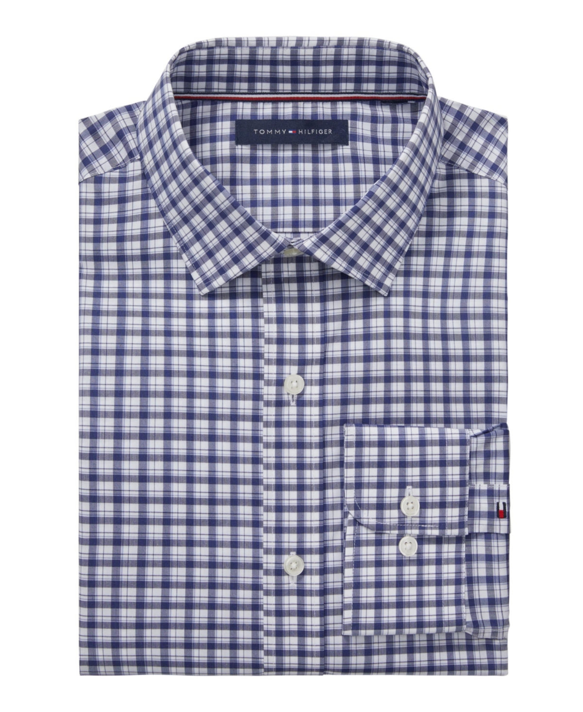 Tommy Hilfiger Mens Slim fit Dress Shirt Large Long Sleeve Blue Plaid