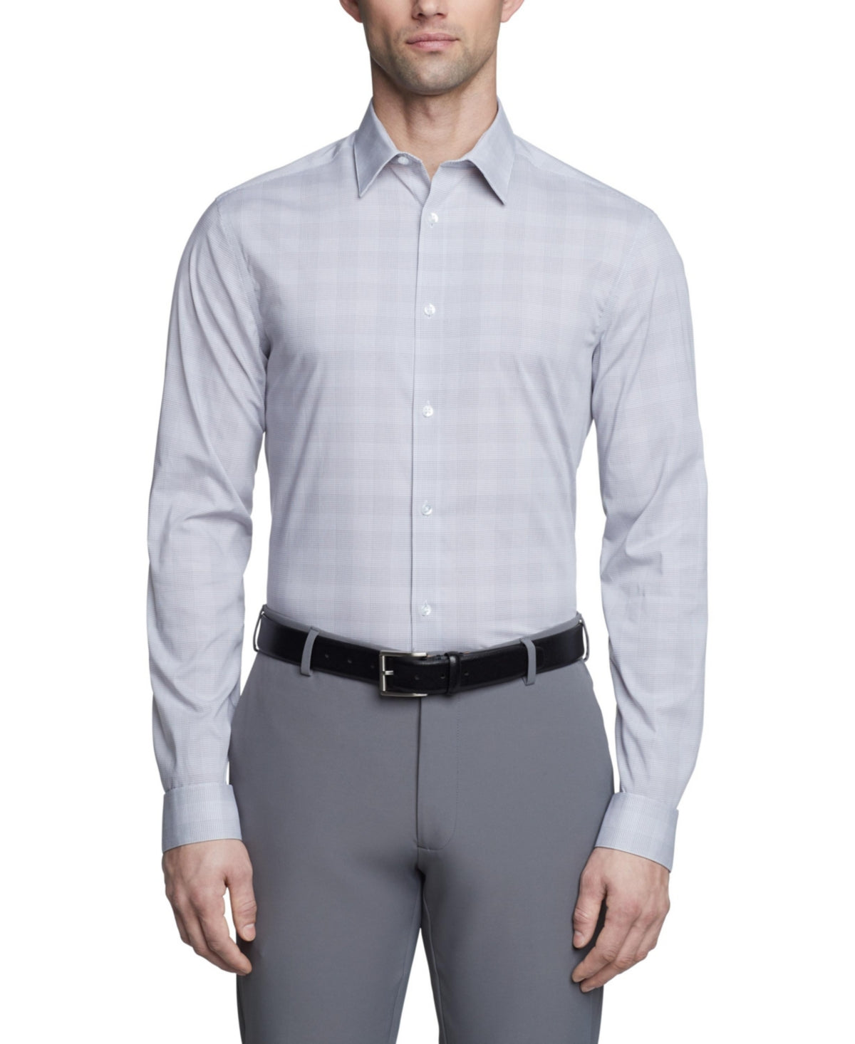 Calvin Klein Mens Slim fit Dress Shirt XL 17 in 36-37 Grey Plaid