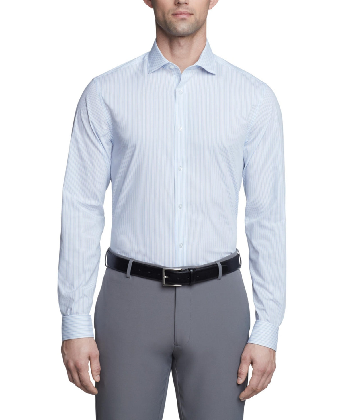 Calvin Klein Mens Slim fit Dress Shirt XL 17 in 36-37 Light Blue Striped