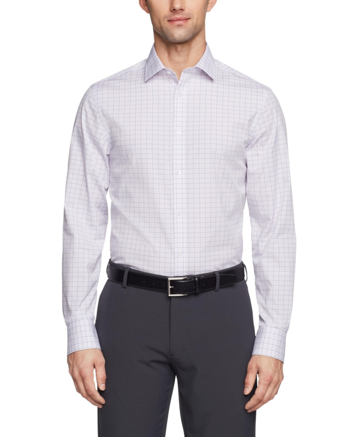 Calvin Klein Men Slim fit Dress Shirt XL 17.5 in 32-33 Purple Plaid