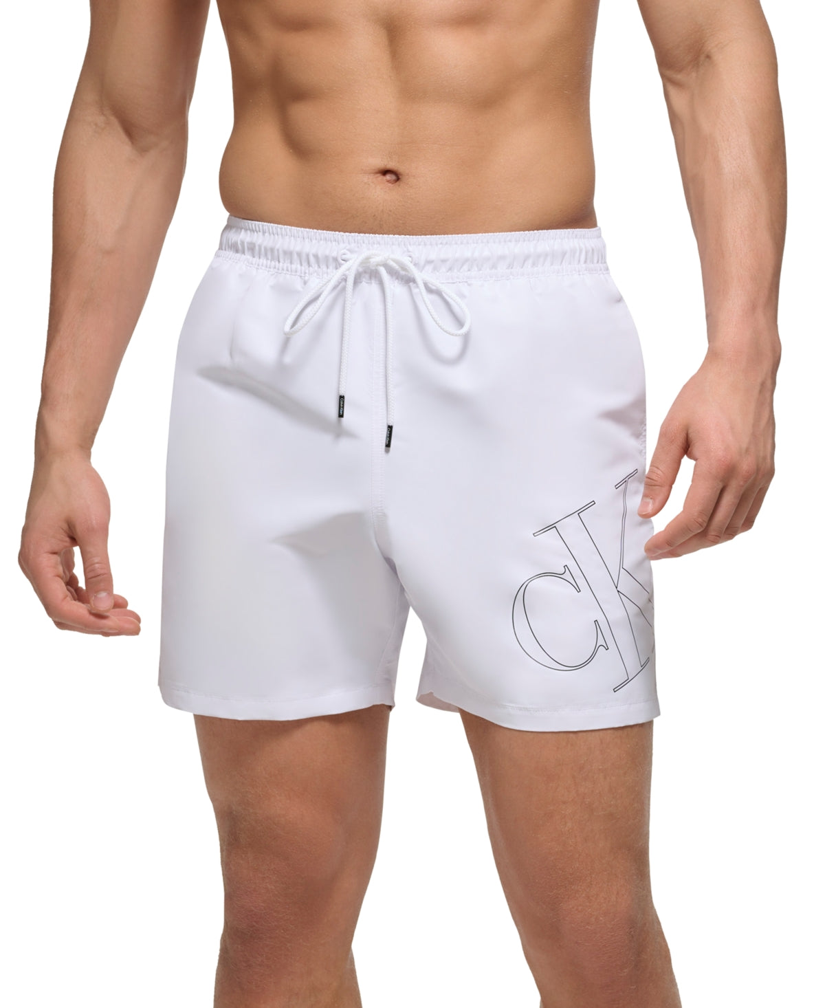 Calvin Klein Mens Logo Drawstring Swim Shorts White Medium