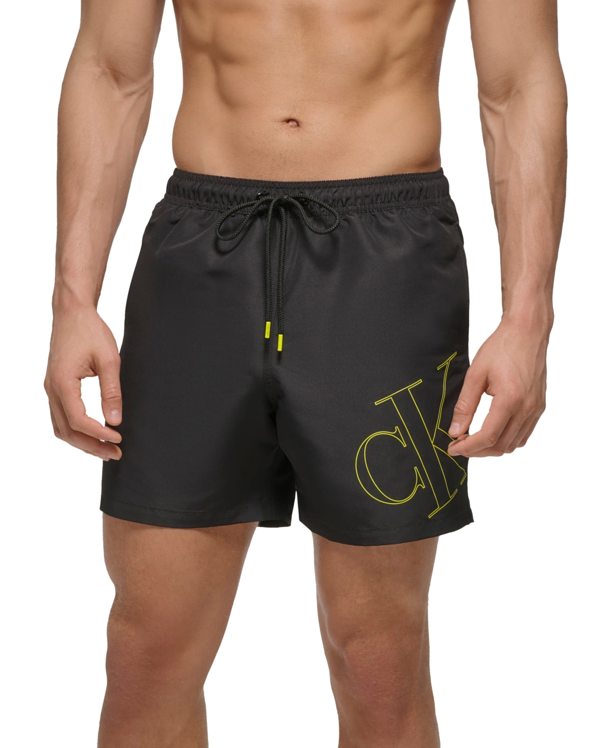 Calvin Klein Mens 5 CK Outline Logo Swim Trunks Shorts Black XXL 2XL
