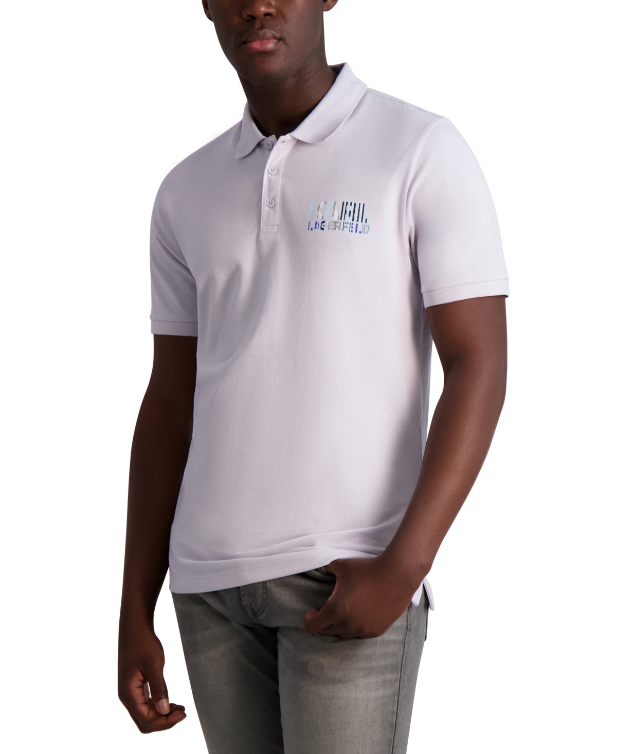 Karl Lagerfeld Paris Mens Slim Fit Logo Short Sleeve Polo Shirt Lavender Large