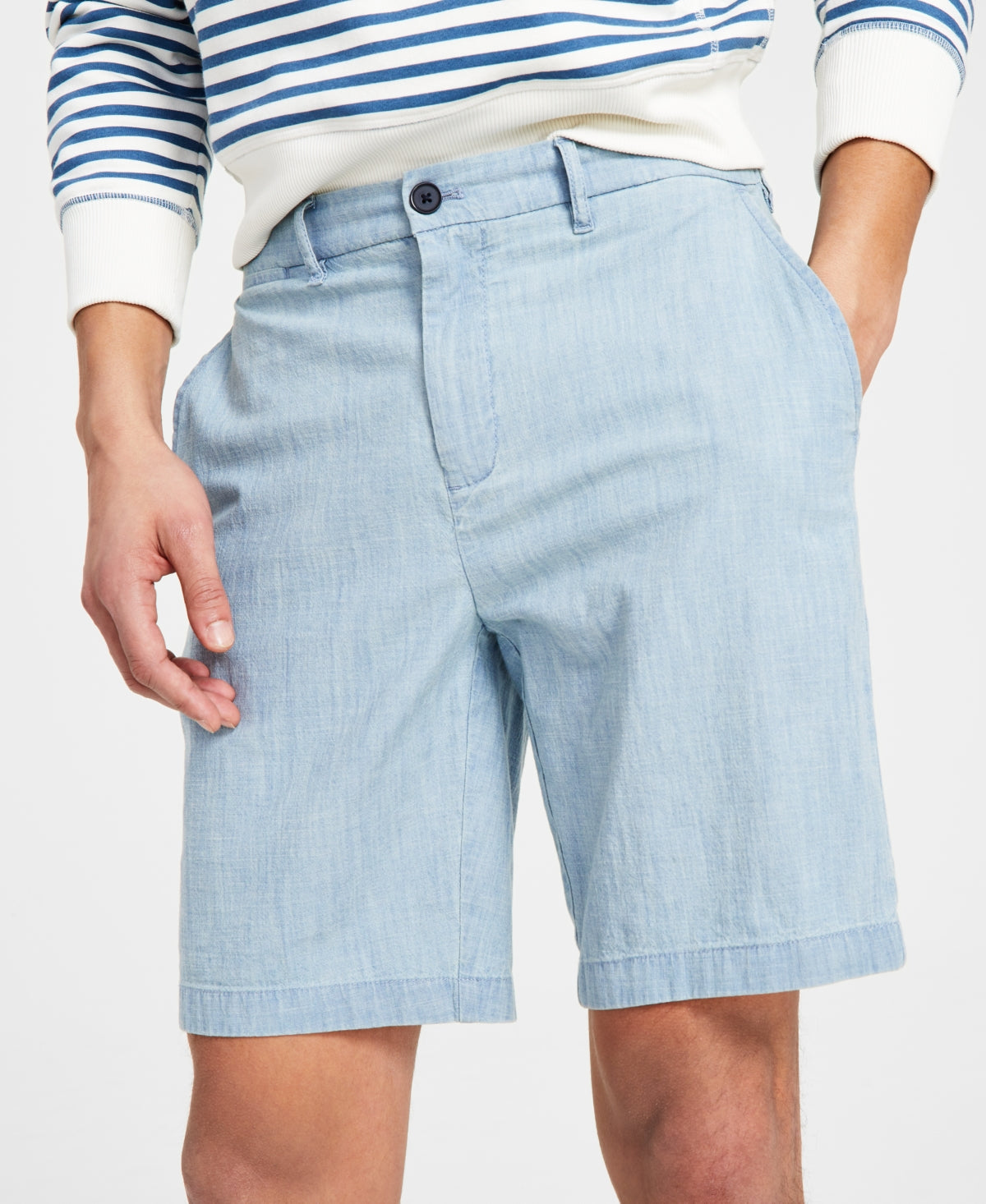 Tommy Hilfiger Men's Th Flex Stretch 9" Flat Front Shorts Light Wash Chambray 42