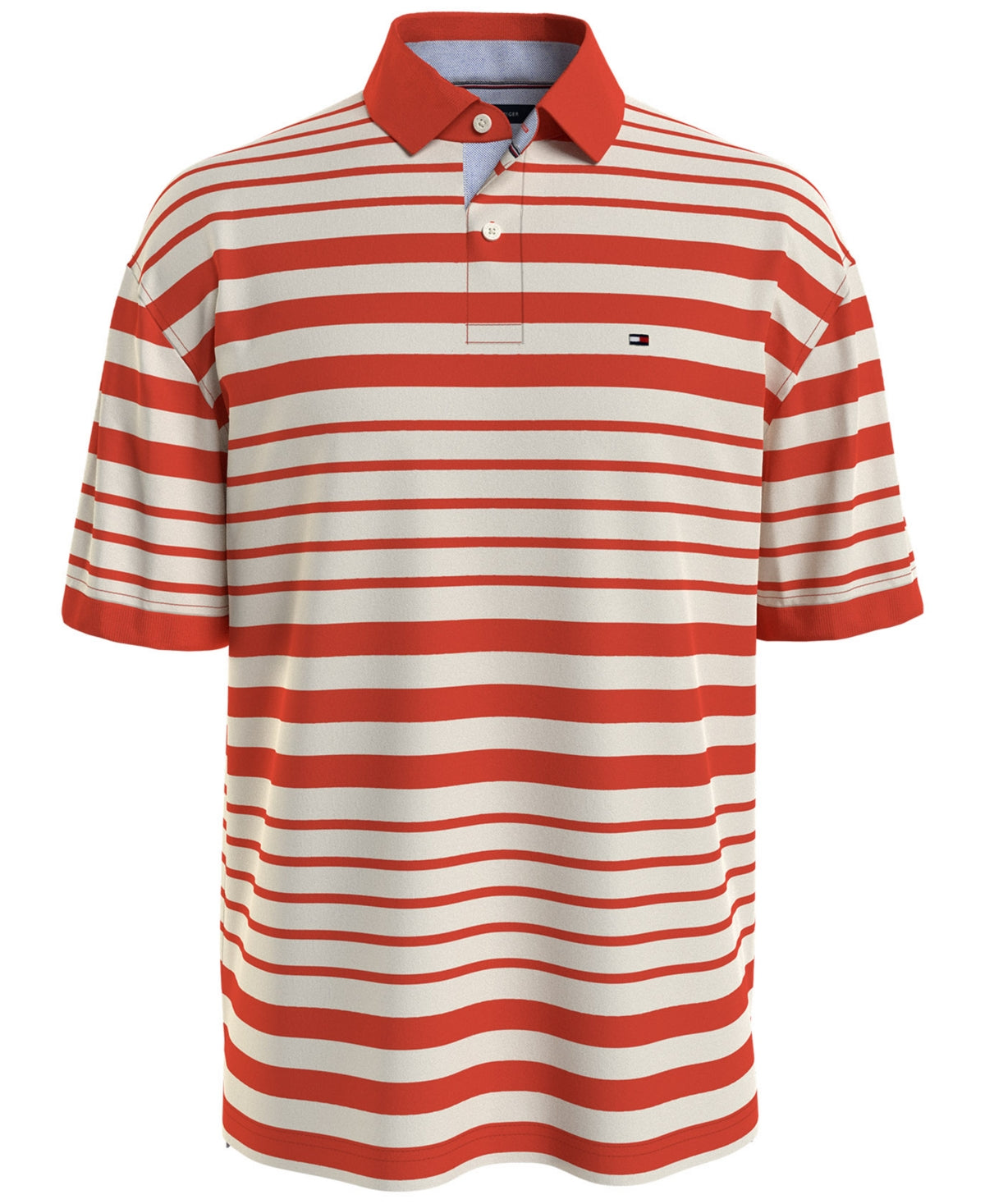 Tommy Hilfiger Mens Big Tall Stripe Oversized Fit Polo Shirt Orange 3XLT