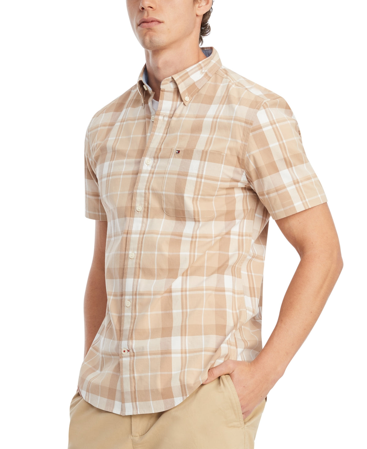 Tommy Hilfiger Men's Marley Pilot Button Down Shirt  Gentle Gold Large