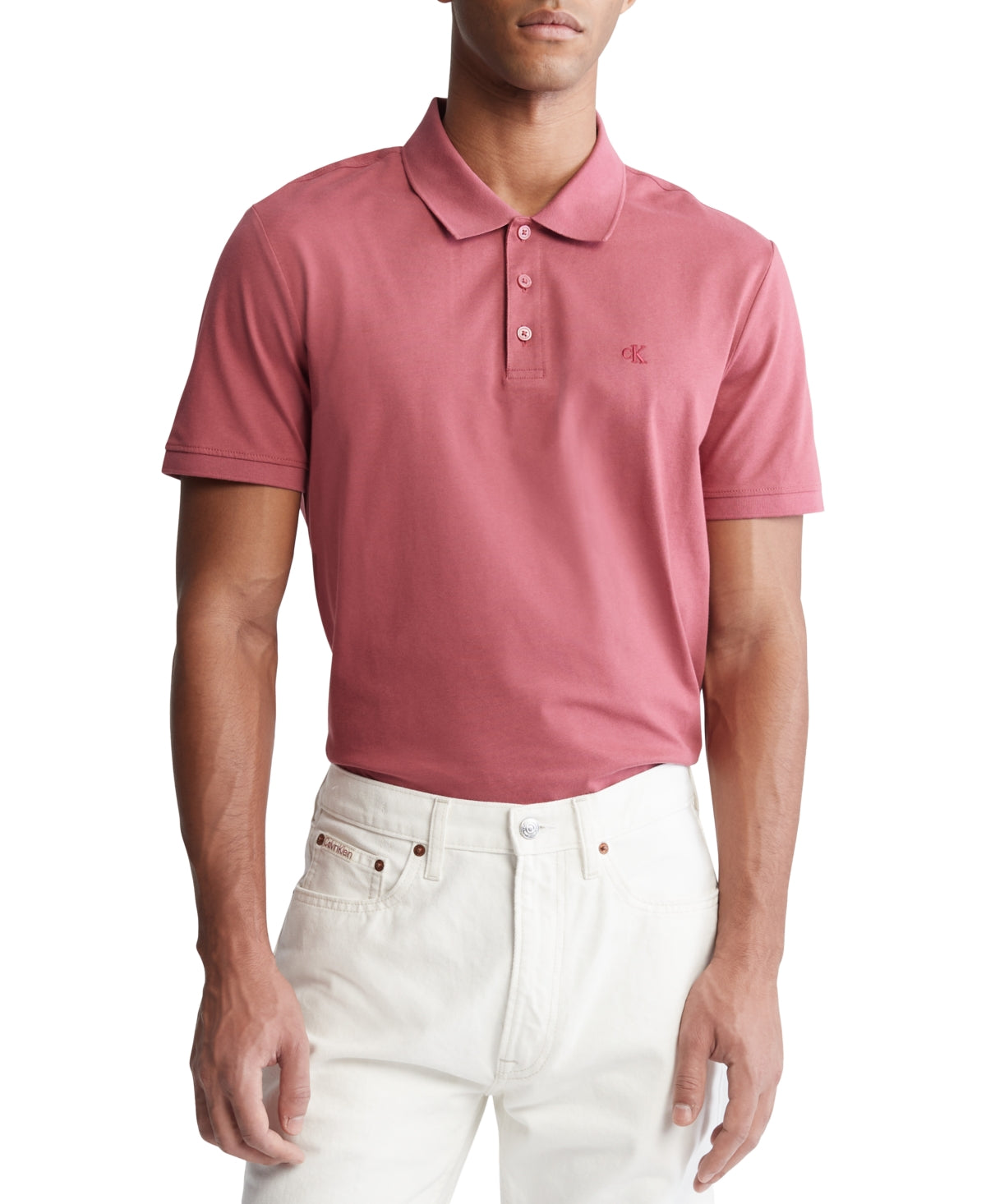 Calvin Klein Mens Monogram Logo Polo Shirt Pink Large