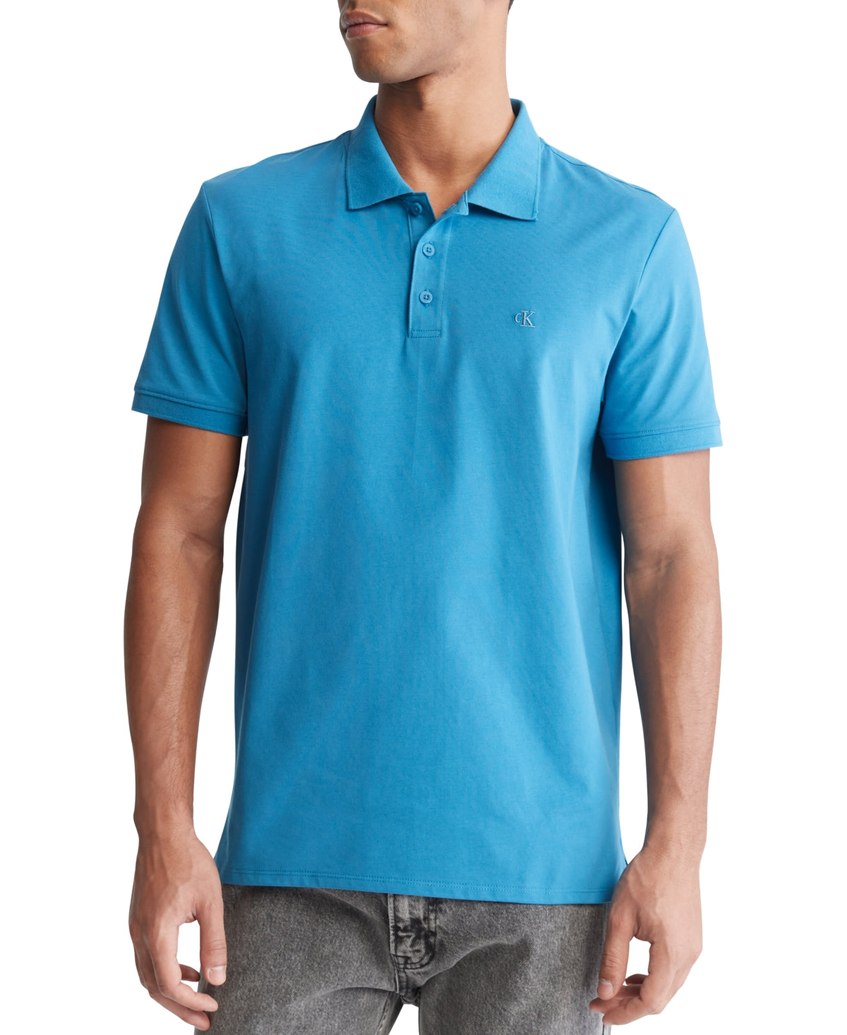 Calvin Klein Mens Regular fit Short Sleeve Polo Shirt Medium Blue Solid